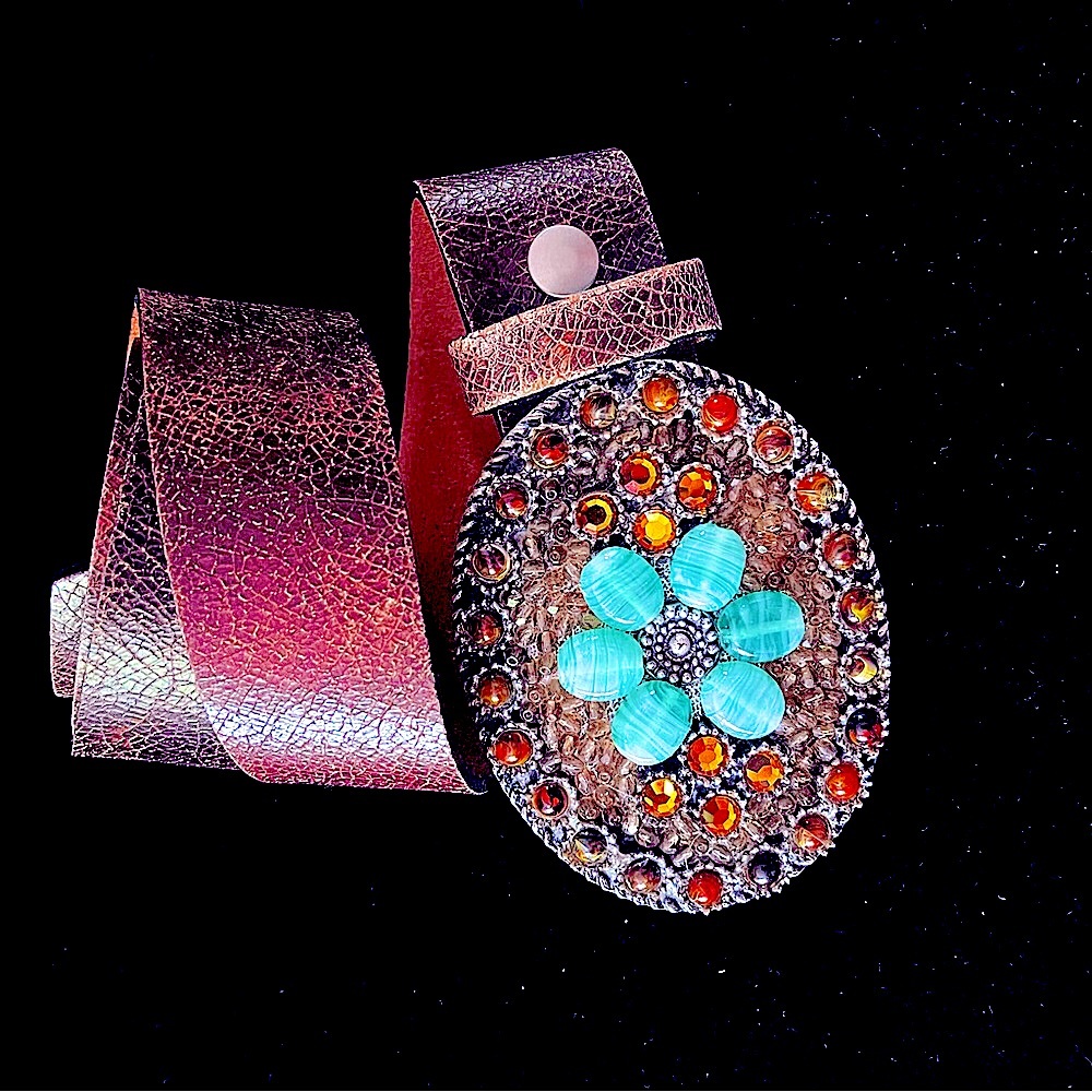 Leatherock Turquoise Crystal Studded Leather Belt